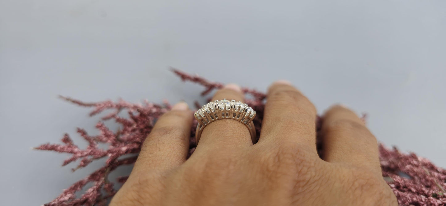5 stone graduated OMC Old Mine Cut Cushion Moissanite ring, Anniversary Band, Anniversary gift for wife, ring for her, Right-hand ring