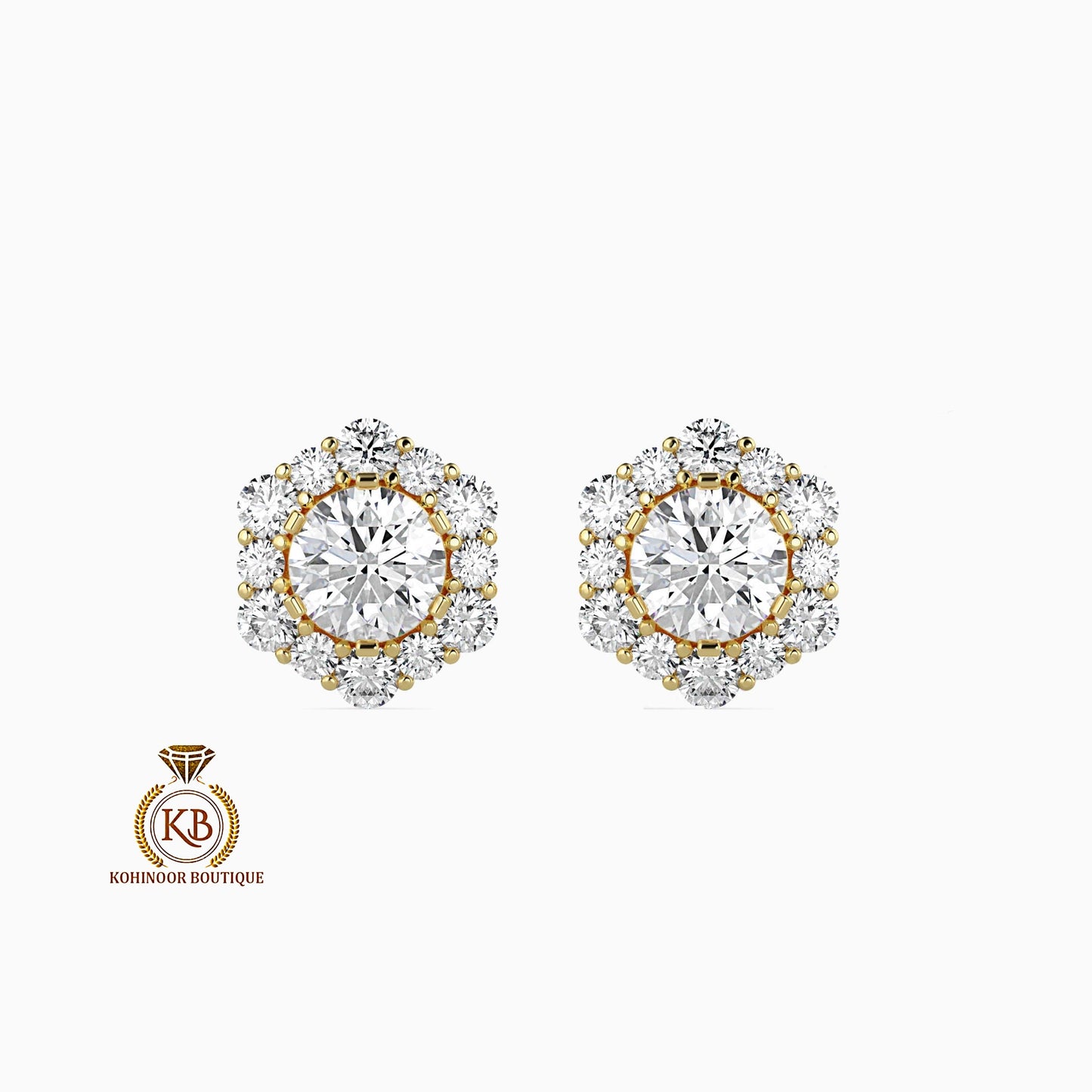 Moissanite Earrings, Halo Moissanite Stud Earrings, Round Moissanite Earrings, Gold Moissanite Earrings, Customized Earrings
