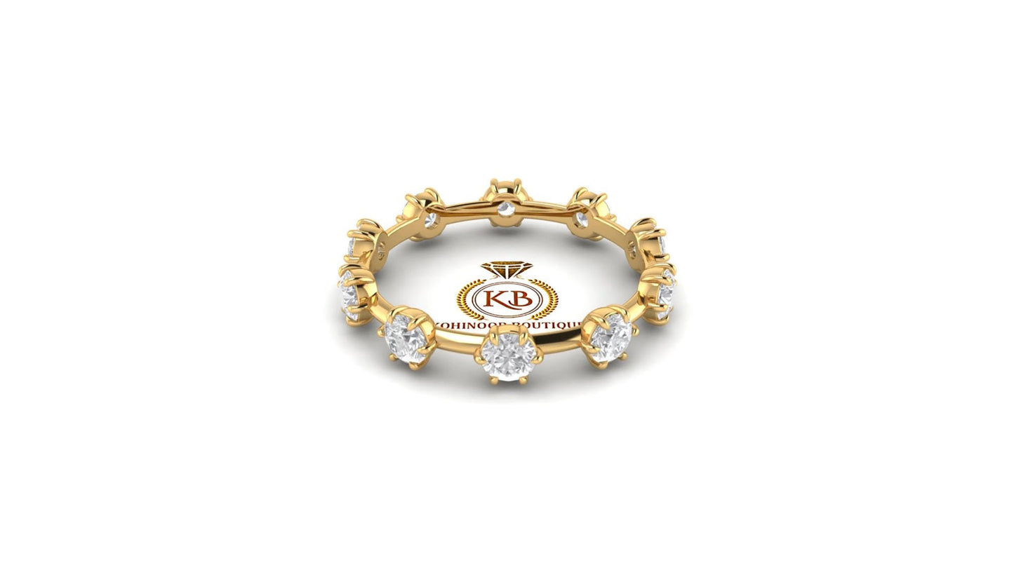Round Moissanite Eternity band, Anniversary gift, Wedding Band in 18k\14k\10k White\Yellow\Rose Gold