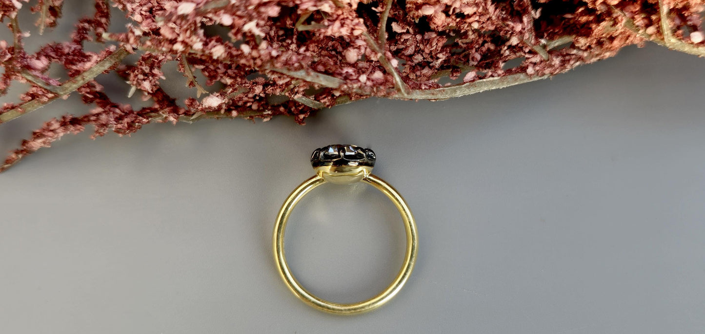 OEC Old European Cut Round Button Back Georgian Cut Down Set Moissanite Solitaire Engagement ring, ring for women, ring for her