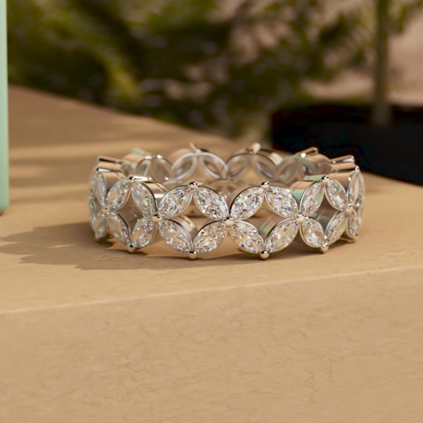 Marquise Moissanite eternity wedding band, Bridal stackable, Anniversary gift for wife