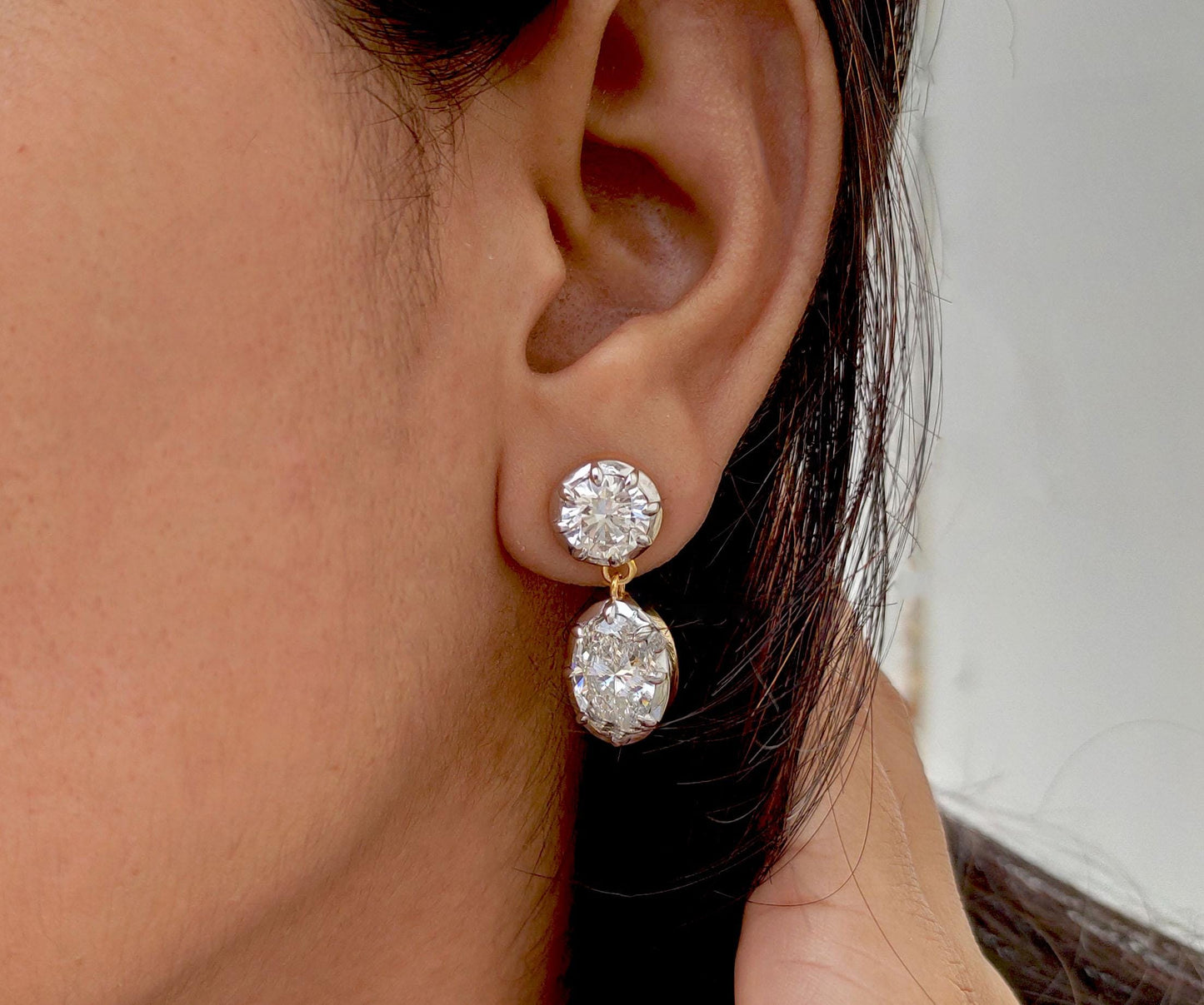 Georgian cut down multi shape lab grown diamond earrings, statement earring, 2 toned earrings, dangled earrings for women