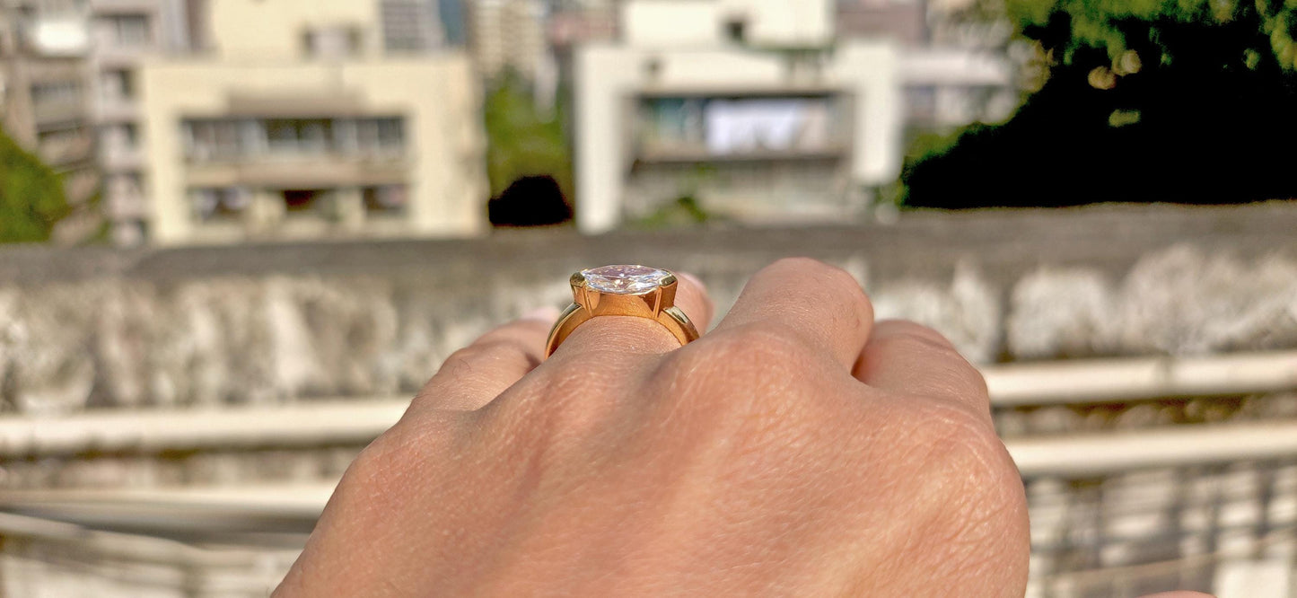 Marquise moissanite half bezel low profile set ring, ring for her, ring for women, gift for women