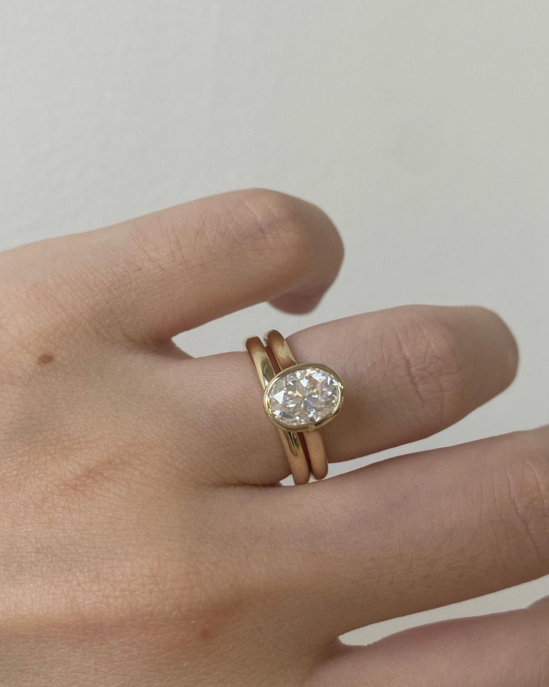 Bezel Set Oval Moissanite Solitaire Engagement ring, Cross over cathedral set Ring for her, Proposal ring, Promise ring, Ring for women
