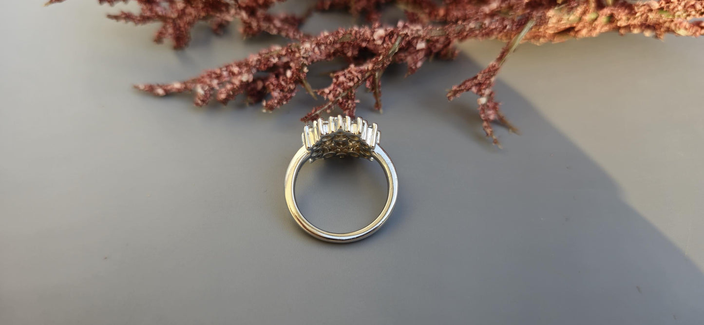 Double halo Cluster Art Deco Moissanite Floral Flush Set Engagement ring, statement ring, Right hand ring, cocktail ring, ring for women