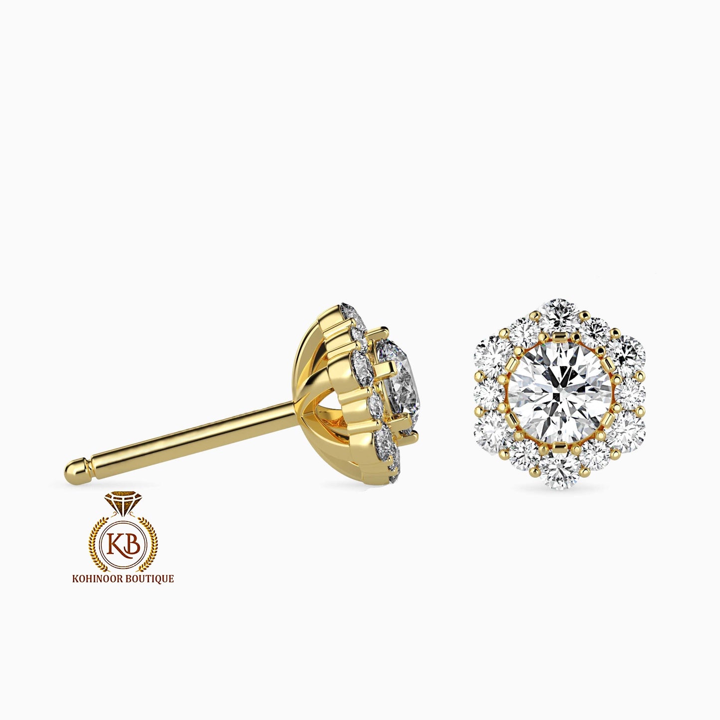 Moissanite Earrings, Halo Moissanite Stud Earrings, Round Moissanite Earrings, Gold Moissanite Earrings, Customized Earrings