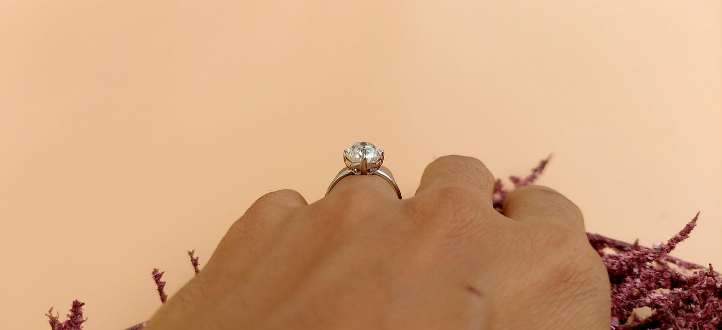 Old Mine Cut OMC Elongated Cushion Cut Moissanite Compass prong Basket set Engagement Ring, Antique moissanite Ring, Proposal ring.