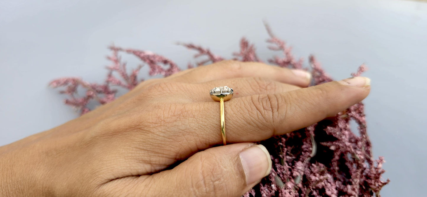 Old European Cut OEC Round Button Back Georgian Cut Down Set blackened gold Moissanite Solitaire Engagement ring