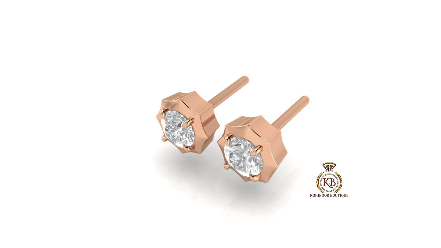 Round Cut Moissanite Georgian cut down setting, Solitaire Stud Earrings, Wedding Earrings,Push Back Earrings,Anniversary Studs