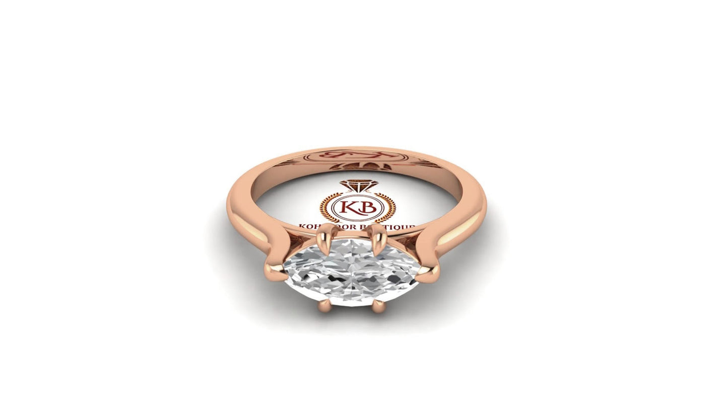 East-West Classic Trellis Marquise Cut Engagement Ring, Solitaire Ring Engagement ring, Proposal Ring, Rings for women
