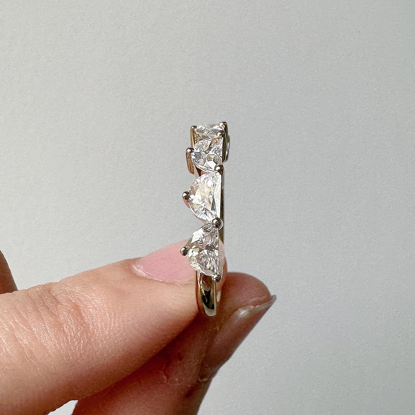 Half Moon Lace moissanite 5 stone Wedding anniversary ring, Half Eternity Dainty Distance Band , Stackable ring, Anniversary gift for her