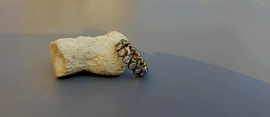 Bezel set Oval Cut Moissanite Wedding band in blackened gold, Full\Half Eternity Ring, Stackable Ring in 18k\14k\10k White\Yellow\Rose Gold