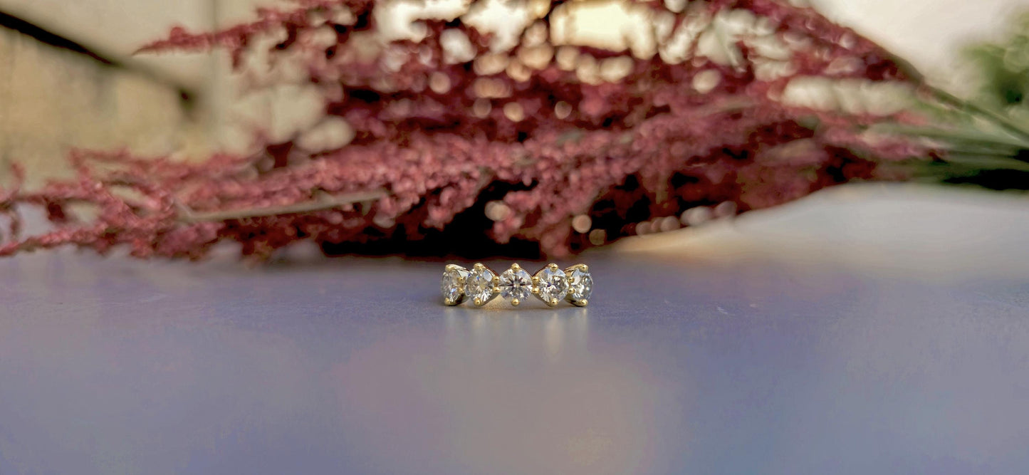5 stone Round cut Moissanite ring, Anniversary Band, Anniversary gift for wife, ring for her, Right-hand ring, stackable band