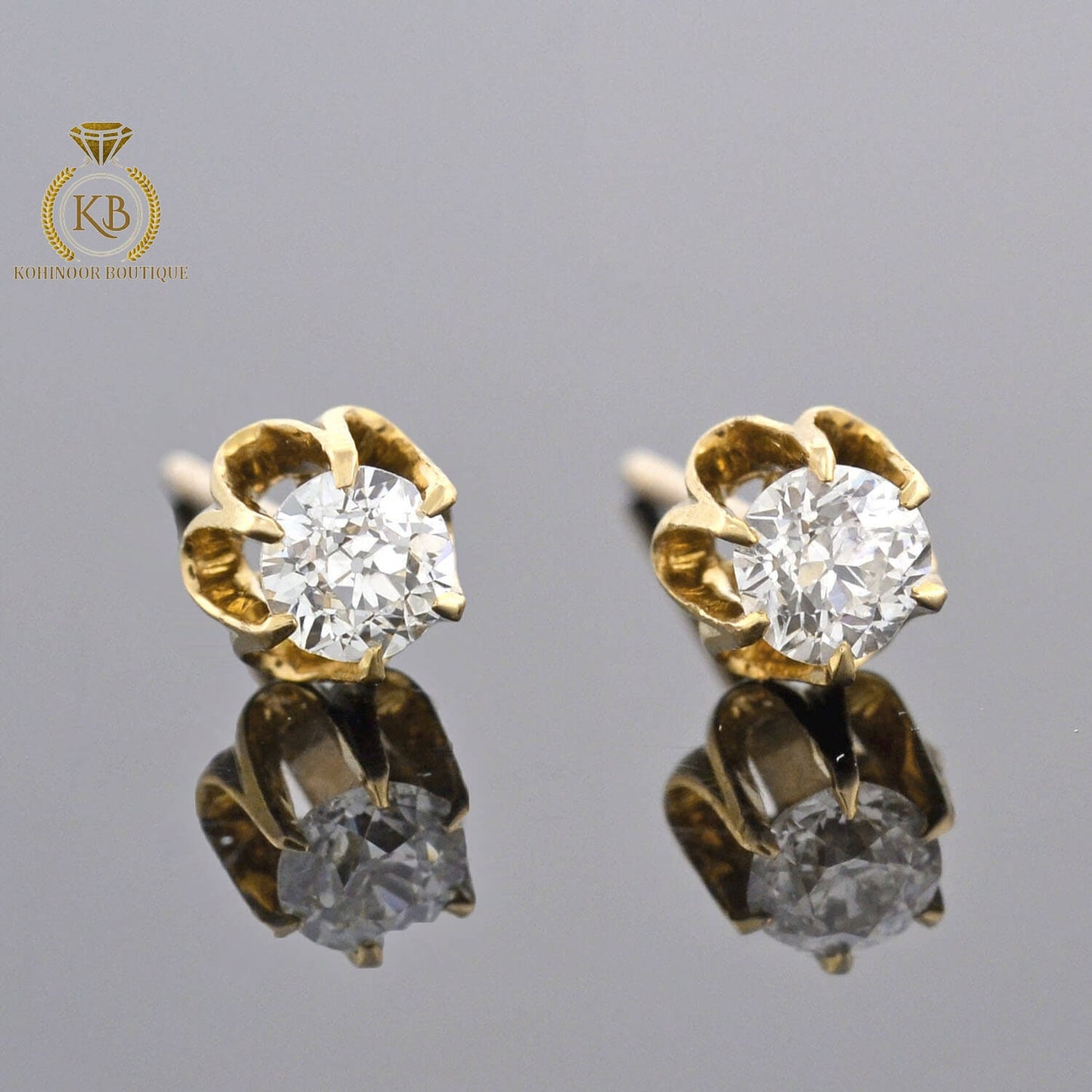 Victorian Round Moissanite Collet Stud Earrings, Moissanite Wedding Earrings, Push Back Earrings, Anniversary Gift