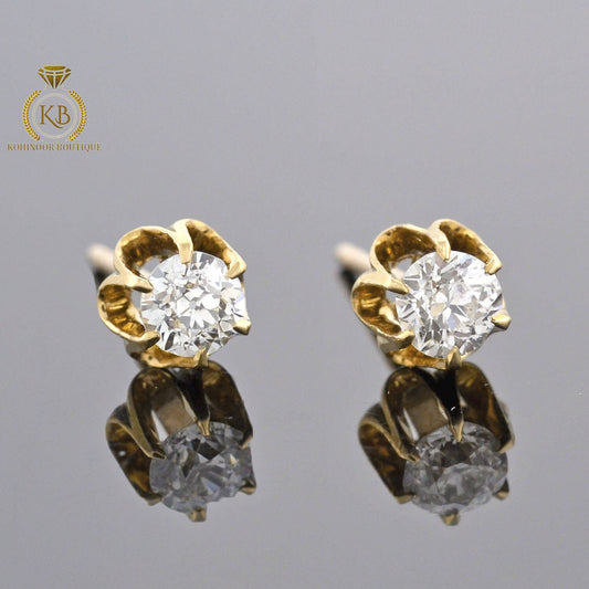 Victorian Round Moissanite Collet Stud Earrings, Moissanite Wedding Earrings, Push Back Earrings, Anniversary Gift