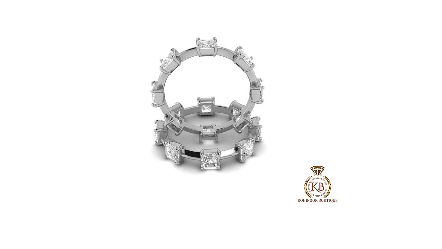 Asscher Moissanite Half\Full Eternity band, Anniversary gift, Wedding Band in 18k\14k\10k White\Yellow\Rose Gold