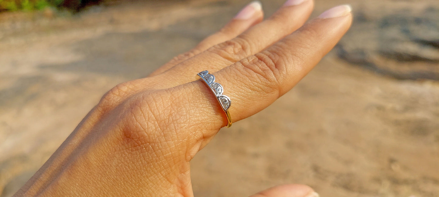 Half Moon Bezel Lace moissanite wedding band,Half eternity ring, Full eternity ring, stackable minimalist ring in White\Yellow\Rose Gold