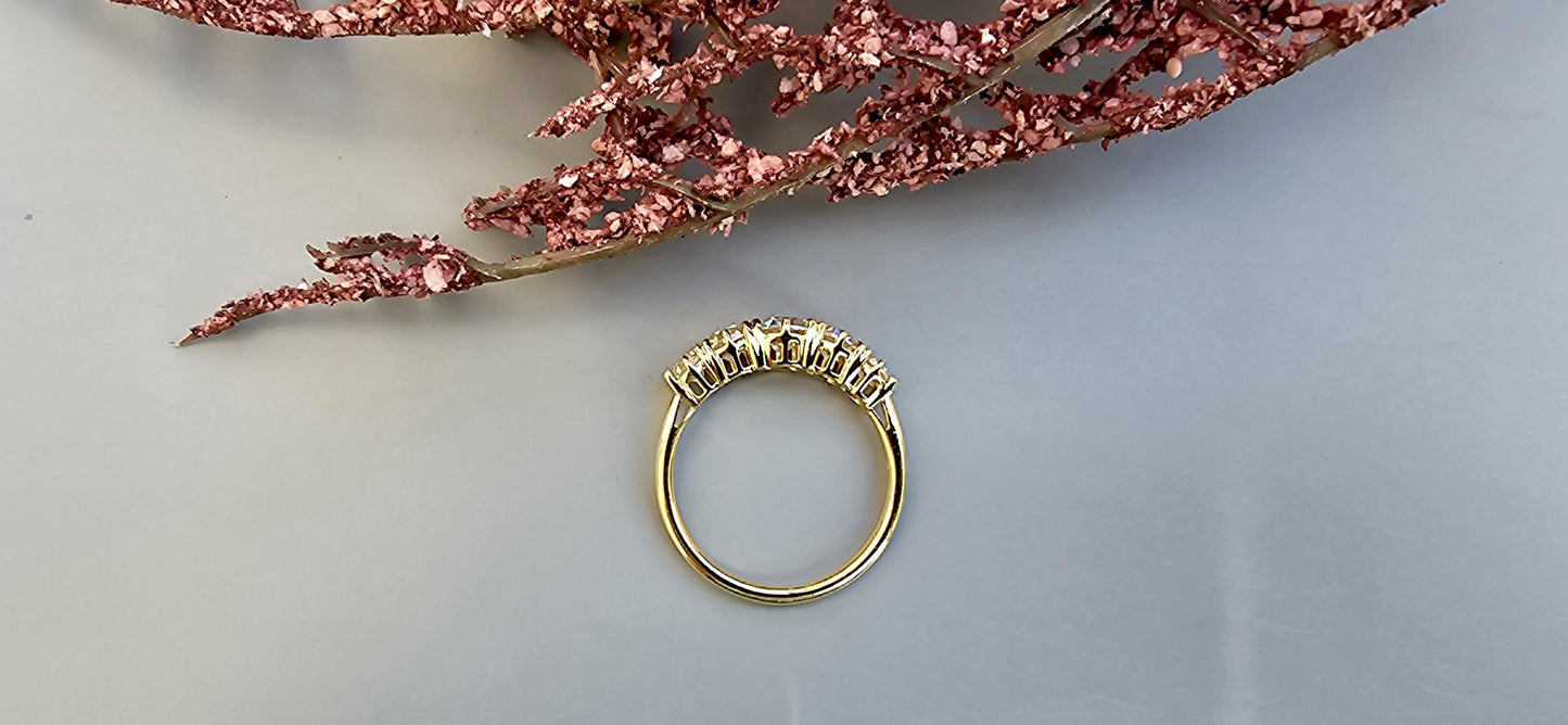 5 stone graduated OMC Old Mine Cut Cushion Moissanite ring, Anniversary Band, Anniversary gift for wife, ring for her, Right-hand ring