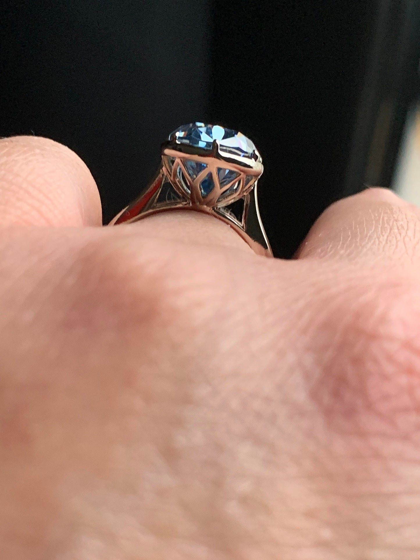 Old Mine Antique OMC Blue Pear Cut Georgian cut down Moissanite Engagement Ring, Tulip Basket ring, Tulip Petal ring, Floral basket ring