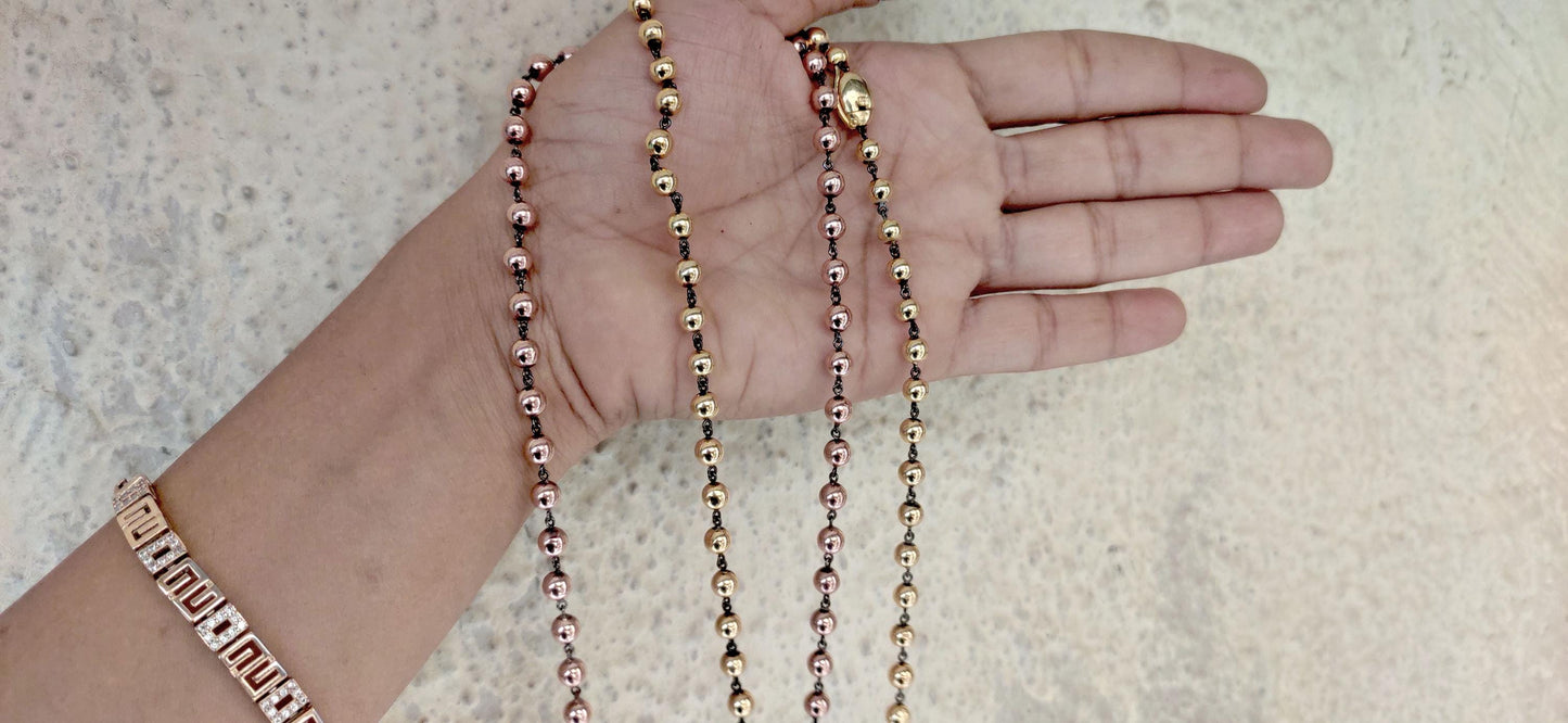 4.5 mm Ball n Chain Necklace with blackened gold links, Vintage Edwardian Antique necklace, Anniversary Gift, necklace for women