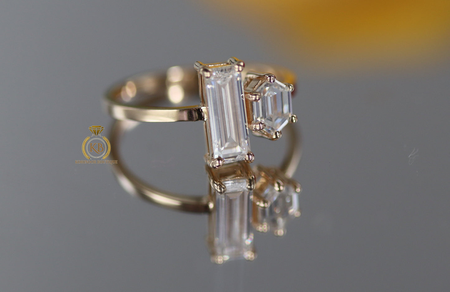 Baguette & hexagon moissanite Toi Et Moi two stone Engagement ring, wedding\promise\proposal ring, gift for her