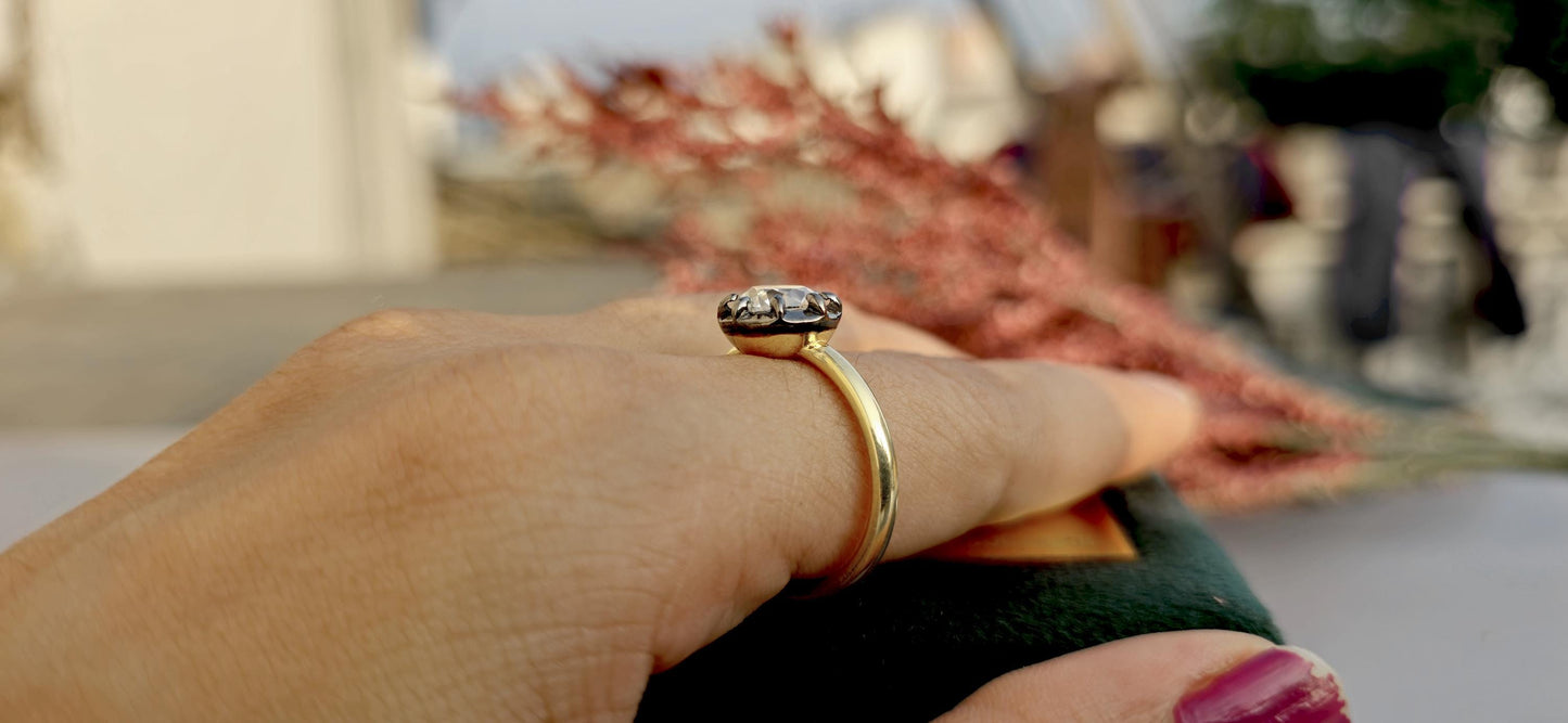 OEC Old European Cut Round Button Back Georgian Cut Down Set Moissanite Solitaire Engagement ring, ring for women, ring for her