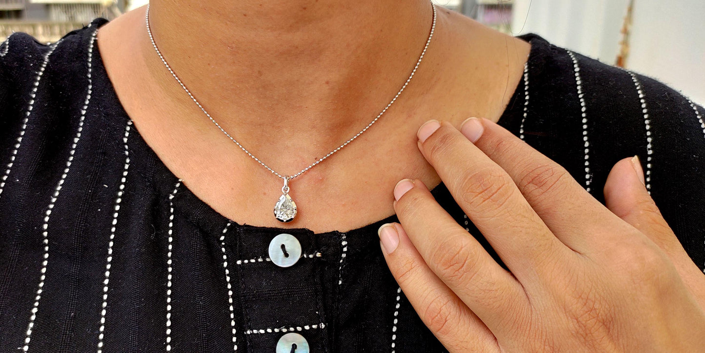 Ready to ship 14kt white gold Georgian cut down set Solitaire Moissanite Pendant without chain, Pendant for women, Anniversary Gift