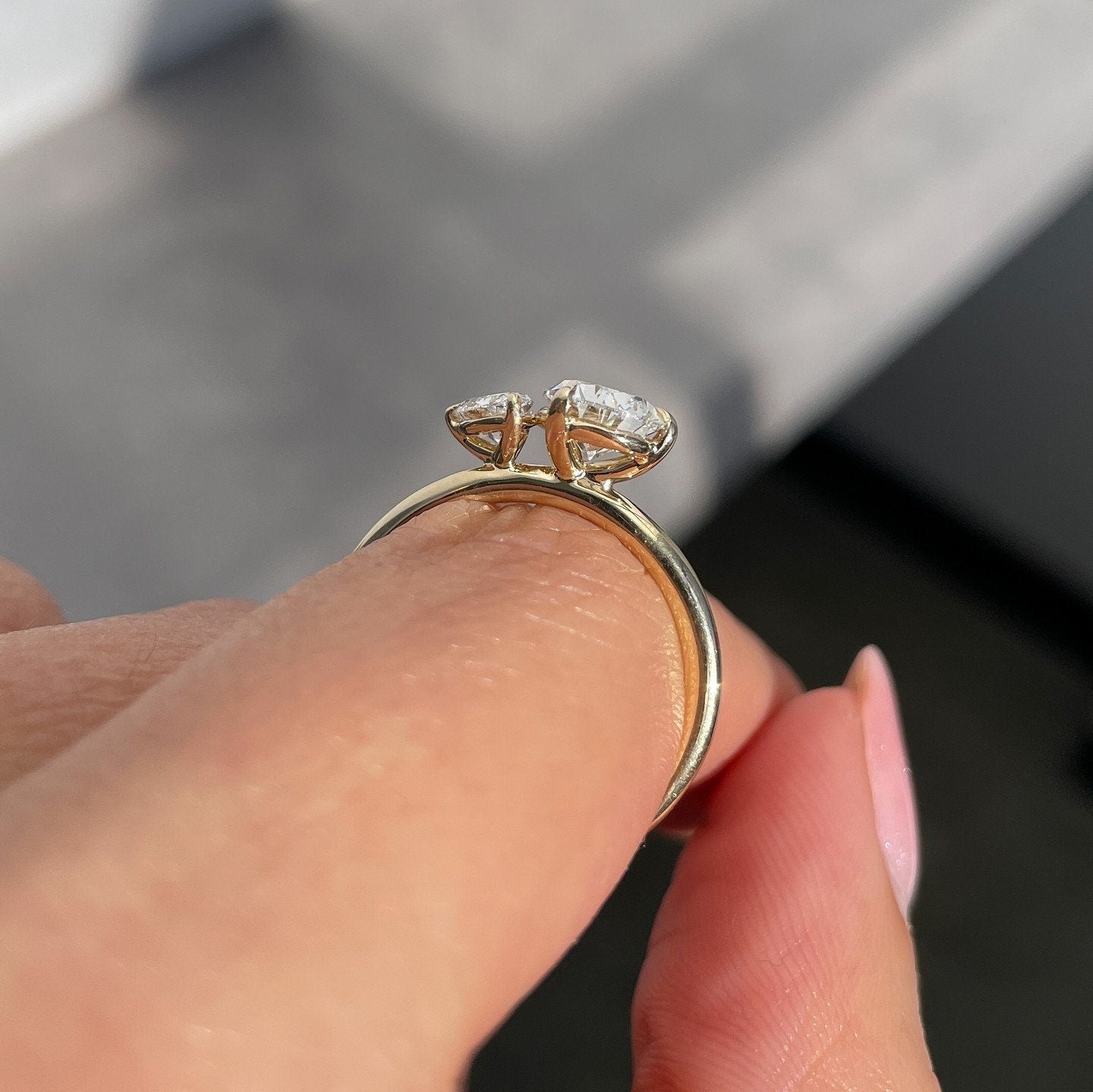 Toi et Moi Big and small Pear Moissanite two stone Engagement ring, Double stone ring, Mother and children ring, forever together