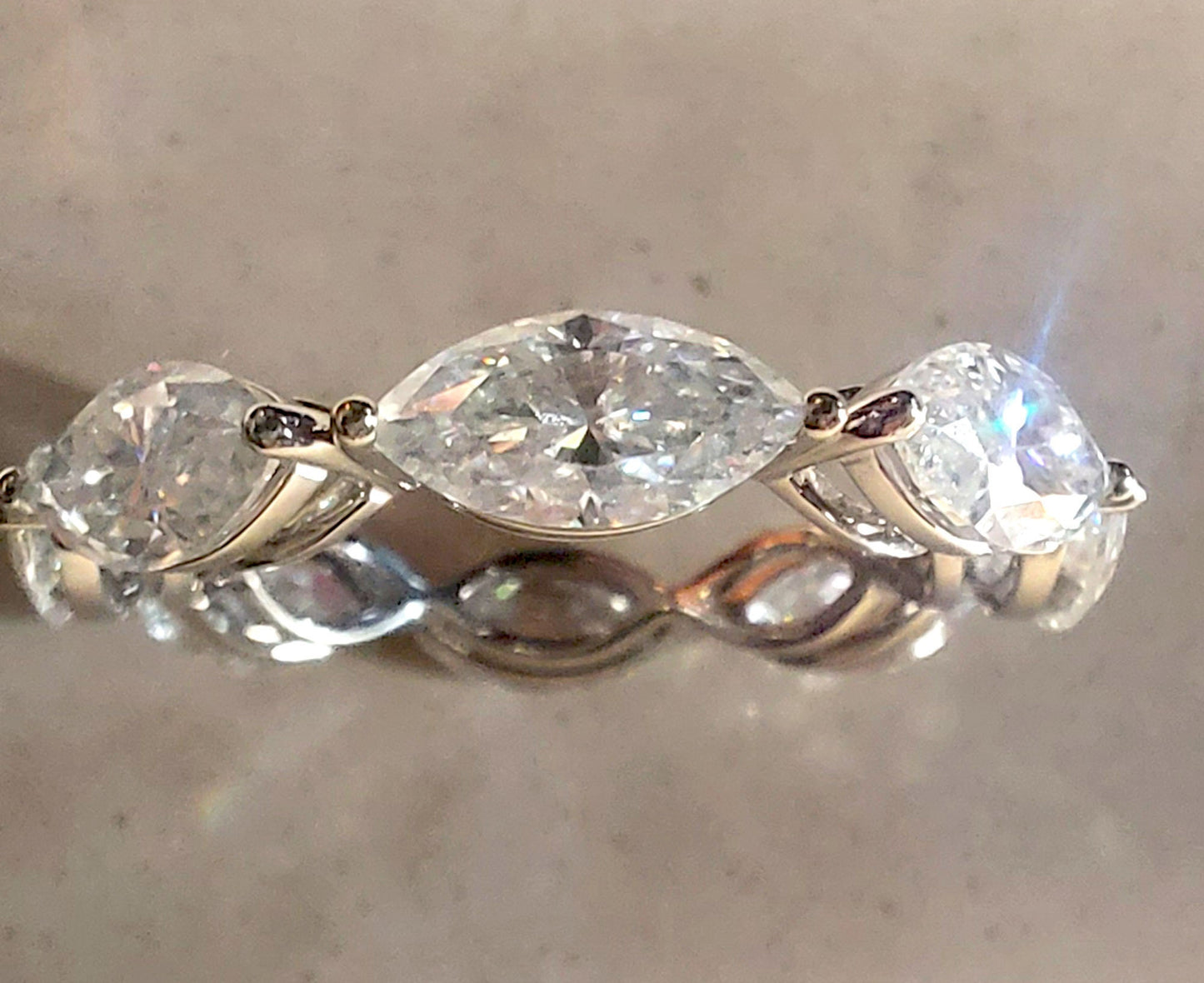 East West Set Marquise Moissanite half\full eternity wedding band, Bridal stackable, Anniversary gift for wife