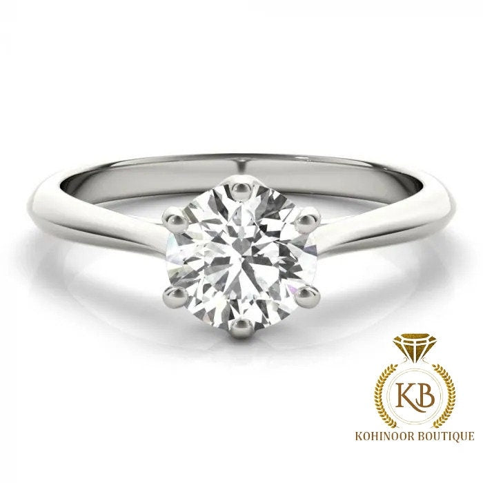 Round Cut Moissanite Cathedral Trellis set Solitaire Engagement ring, Classic solitaire ring, ring for her, ring for women, gift for her.