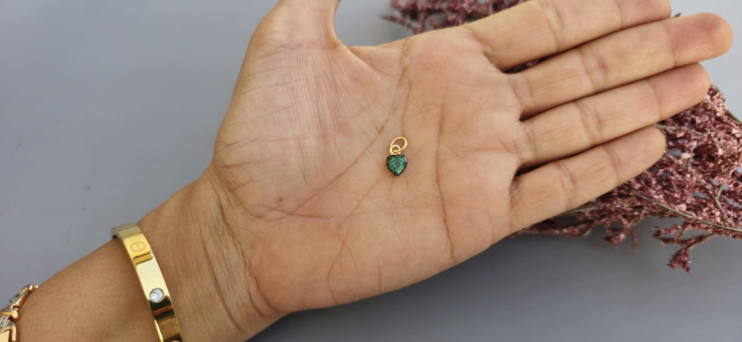 Heart Shaped Emerald button back Georgian cut down Pendant, Emerald pendant, statement pendant, blackened gold pendant.