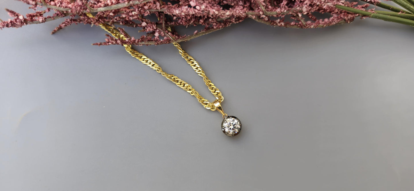 Round Cut Moissanite Pendant, Collet set Georgian cut down Button back set Pendant without chain.