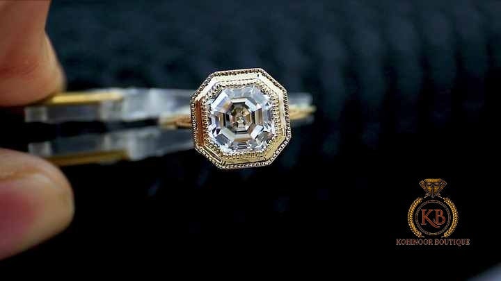 Asscher cut Milgrain Bezel Moissanite Solitaire with knife edge band Engagement Ring , wedding anniversary gift, birthday gift, ring for her