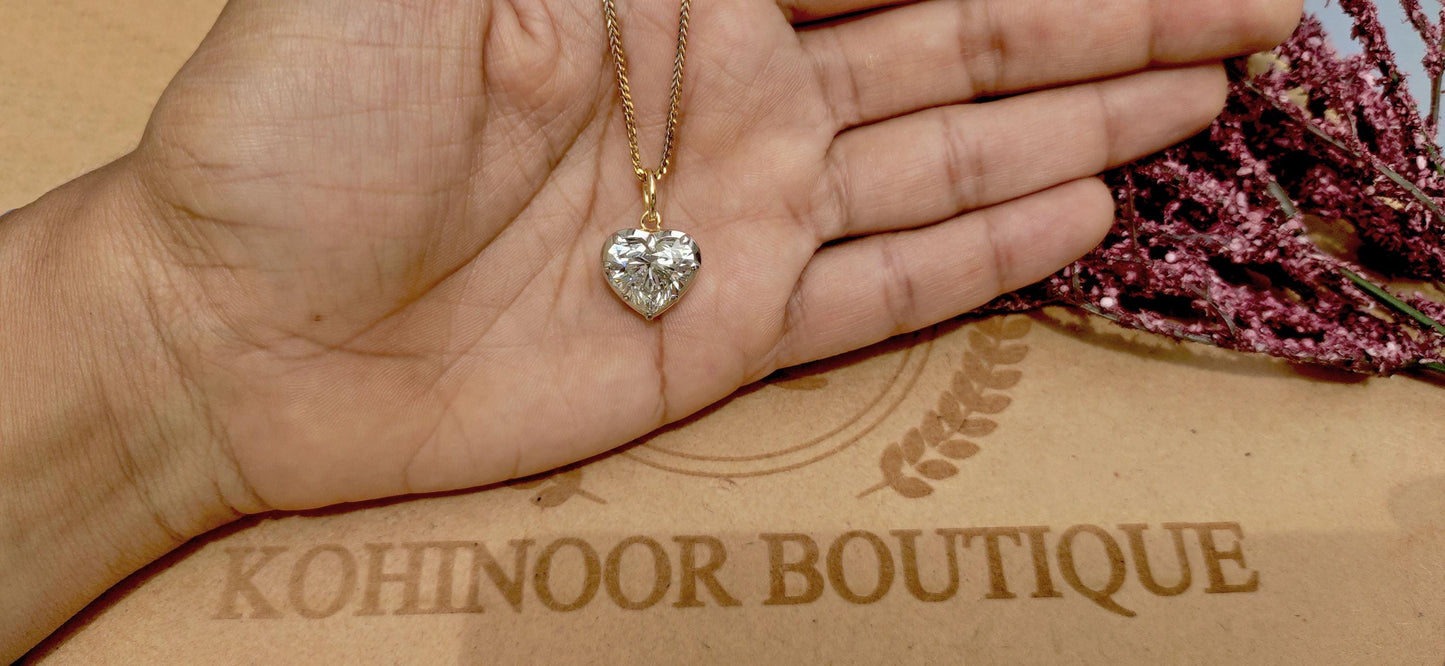 Heart Cut Moissanite Collet set Georgian cut down button back set Pendant without chain