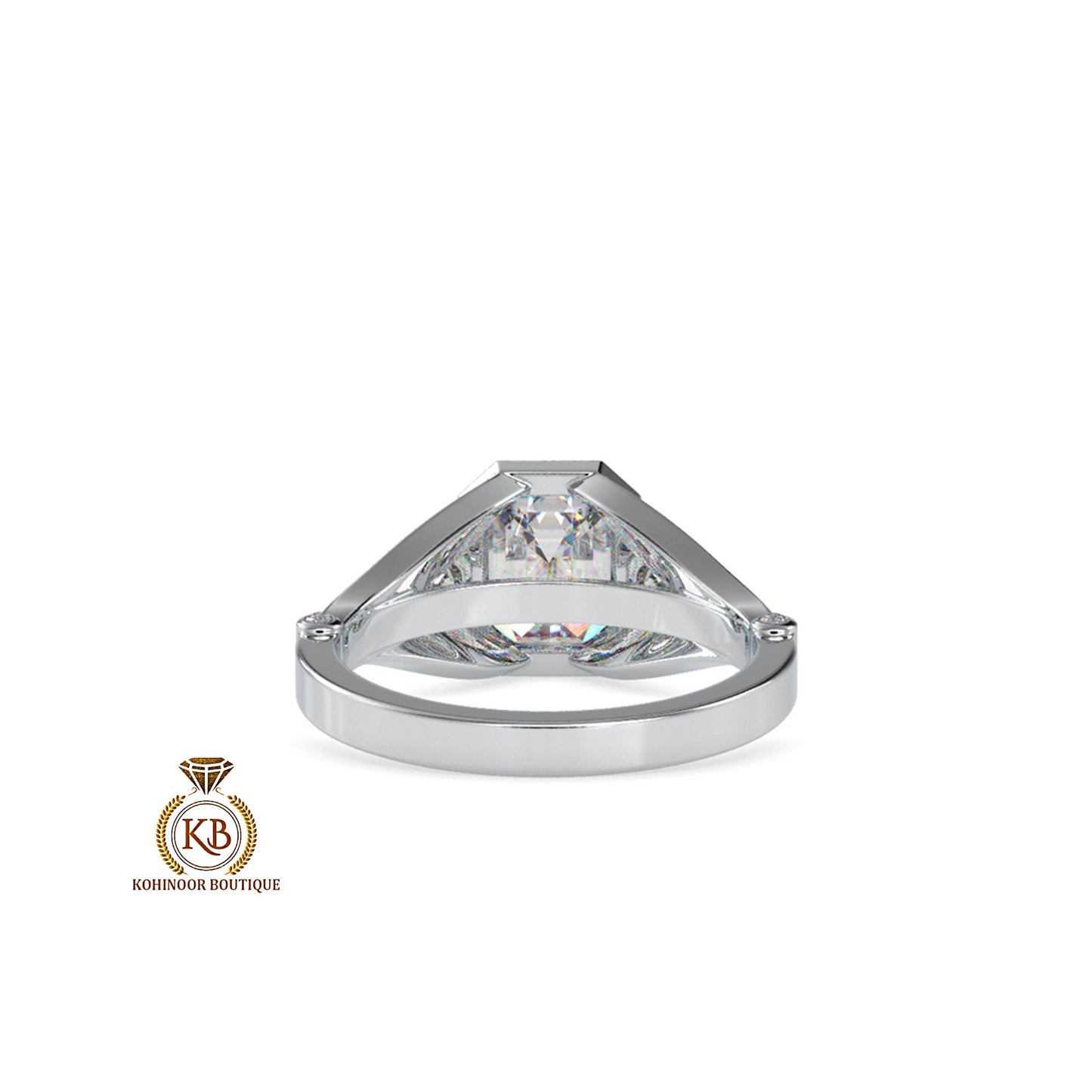 Bezel set Emerald and Pear Cut 3 stone with side pave split shank Moissanite Engagement ring, Ring for women, art deco ring, ring for her.