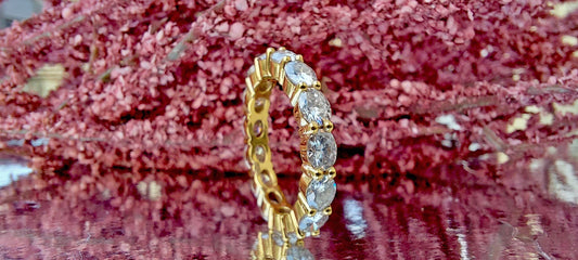 East West Oval Cut Colorless Moissanite Wedding band, Full\Half Eternity Ring, Stackable Ring in 18k\14k\10k White\Yellow\Rose Gold
