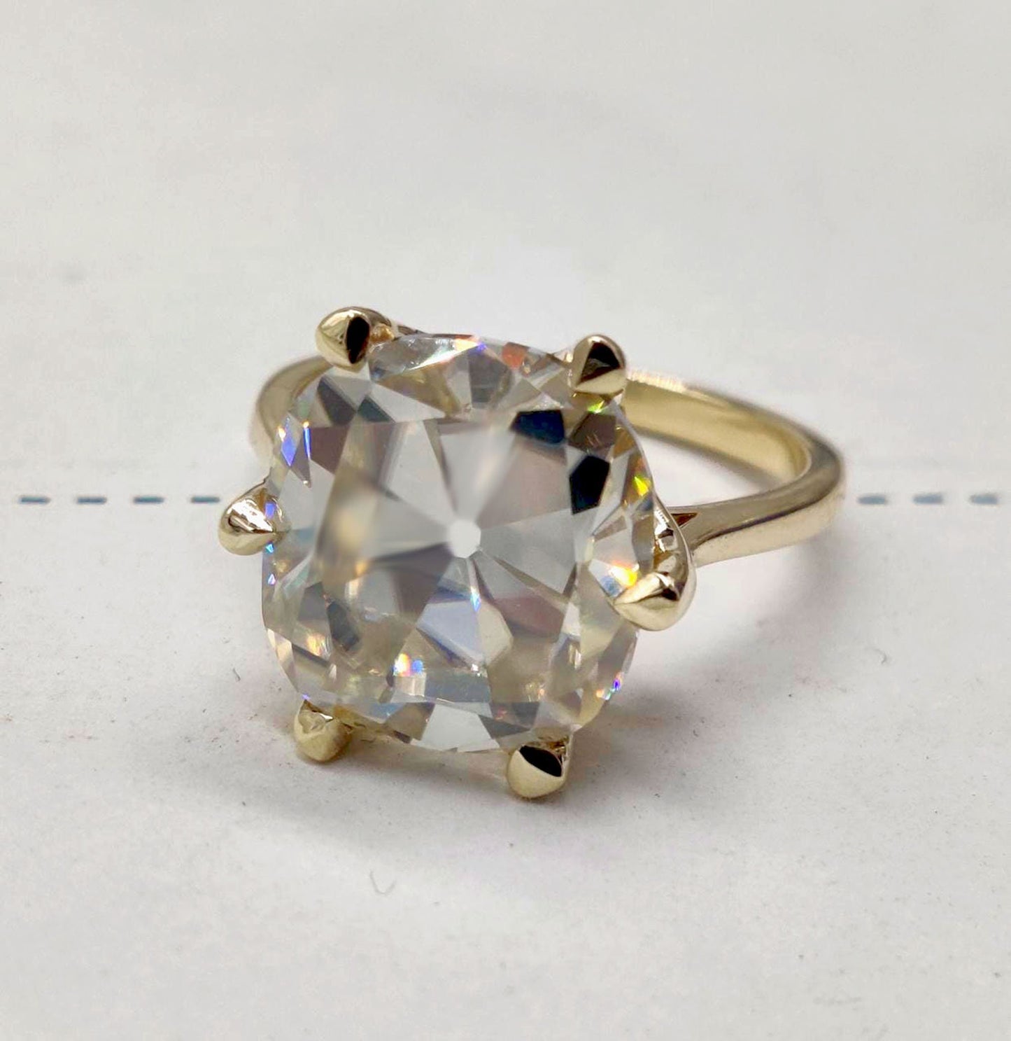 Old Mine Cut OMC Moissanite Solitaire Engagement ring, Edwardian ring, Vintage solitaire ring, Ring gift for wife, statement art deco ring.