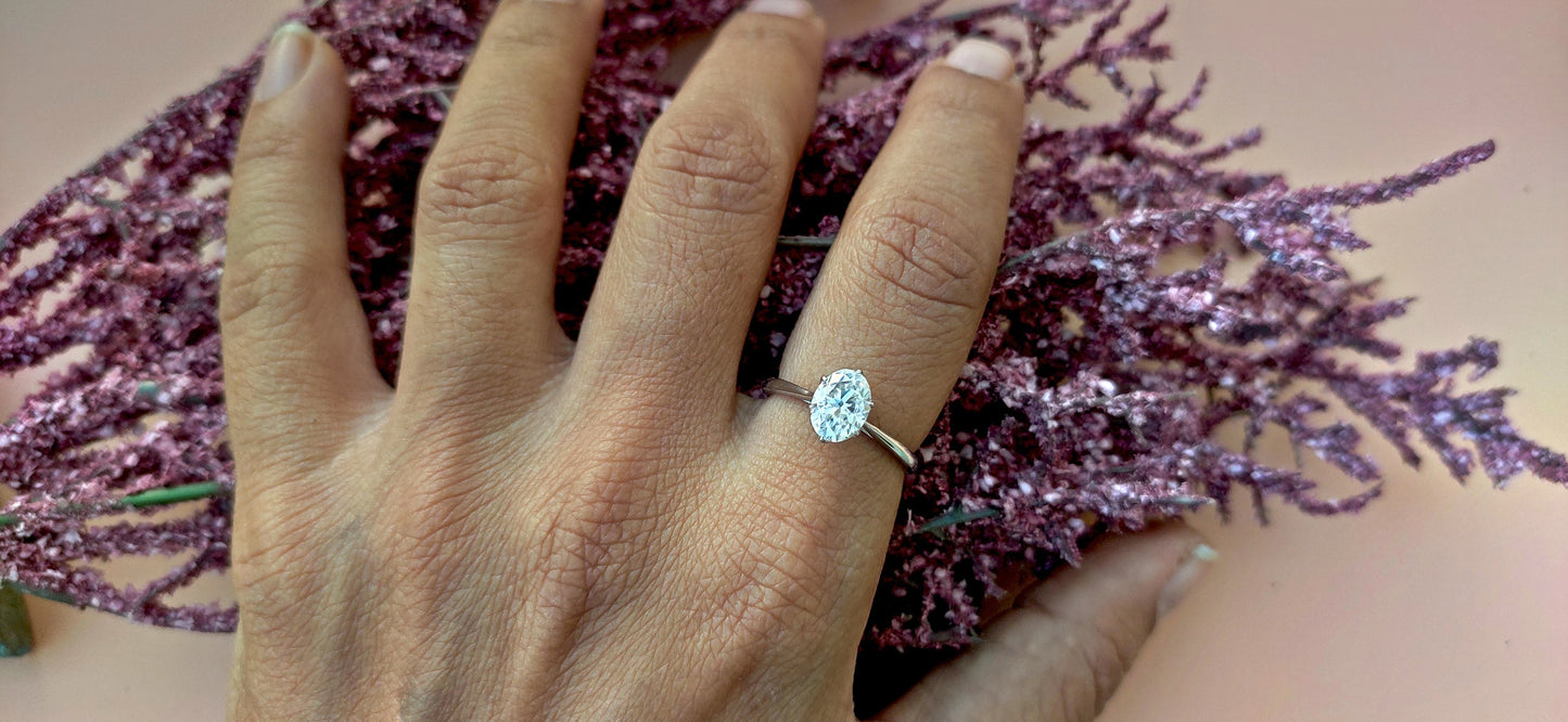 Tulip Lotus Prong Oval Moissanite Solitaire Engagement Ring, flower basket ring, petal prong ring, tulip prong ring, petit oval ring.