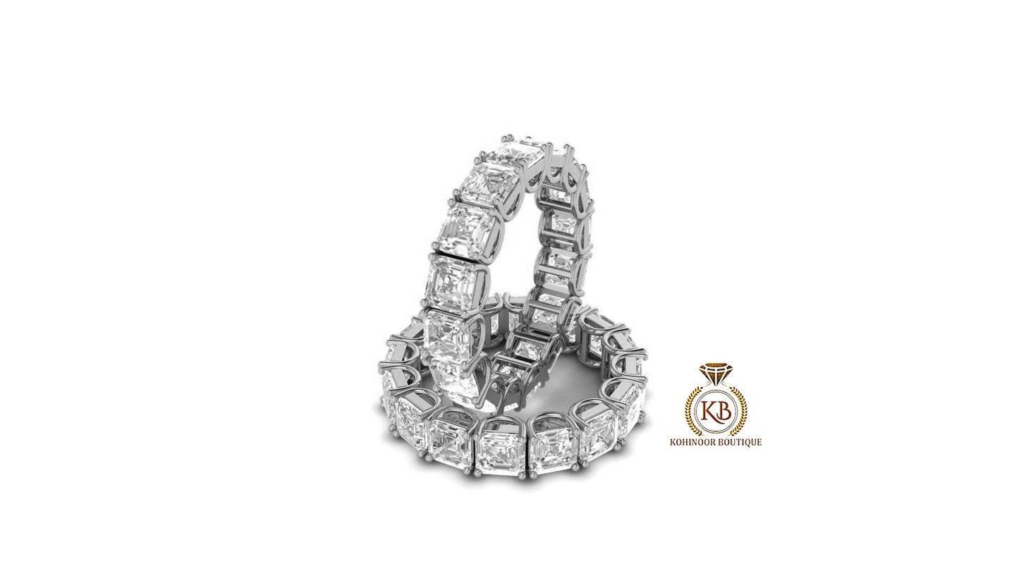 Asscher Octagon Cut Moissanite Half\Full Eternity Infinity statement Bridal stackable wedding band in White\Yellow\Rose Gold
