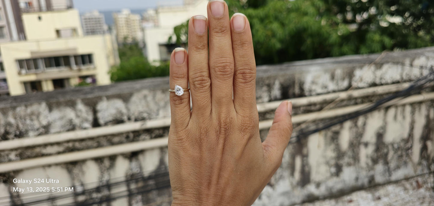 Tilted Pear Cut moissanite ring, Ring for her, ring for women, diagonal pear ring, Engagement ring, Travel ring, gift for women