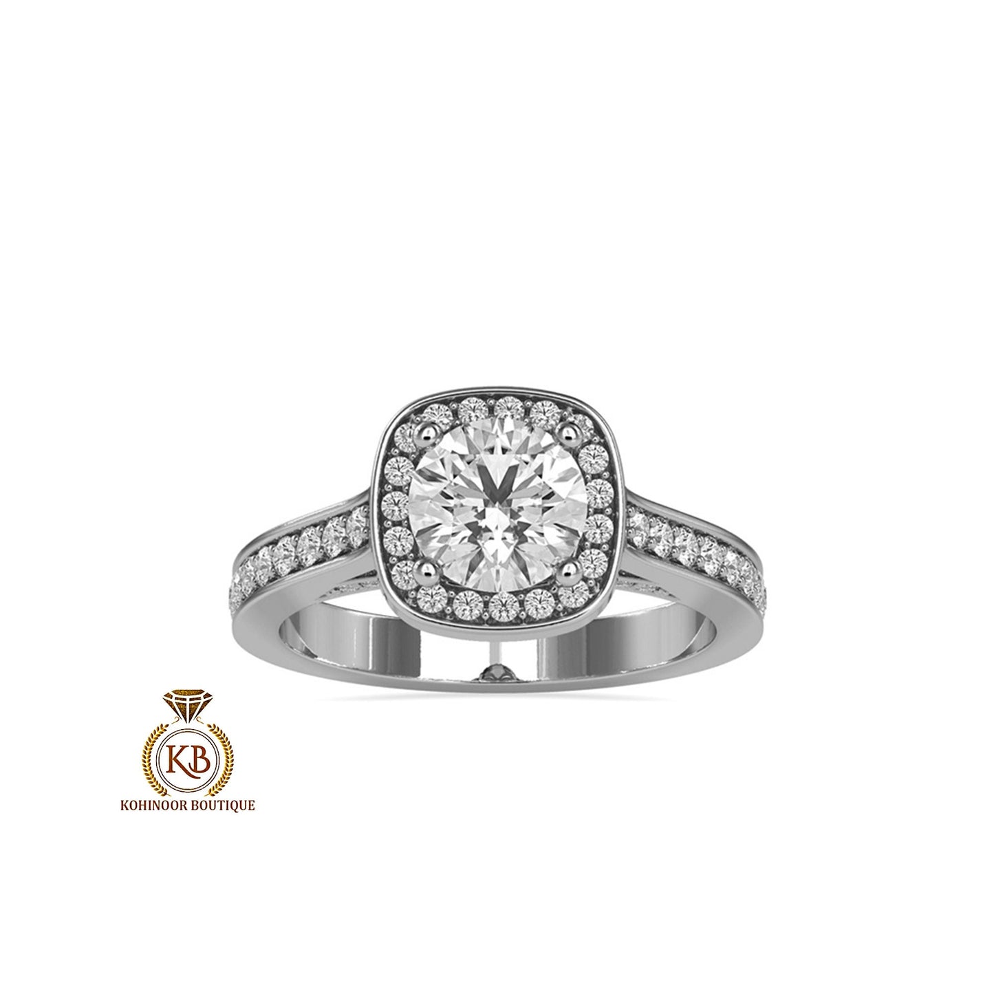 Cathedral set Round Cut Halo with Floral basket and side pave Moissanite Solitaire Engagement ring, Right-hand Ring, Gift for wife, mother.