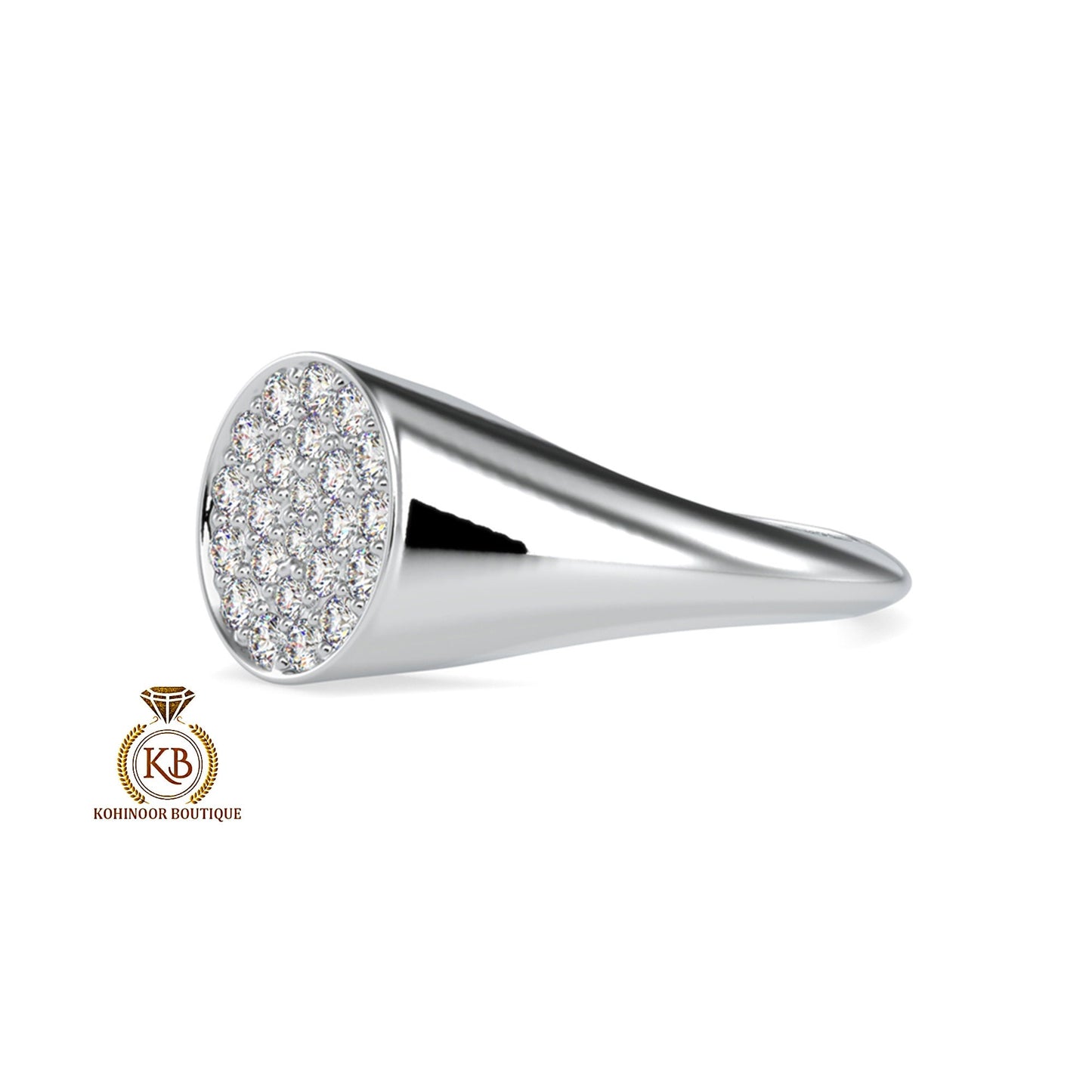 Signet Moissanite Ring, Cobble stone cluster art deco ring, Right hand statement ring, ring for women