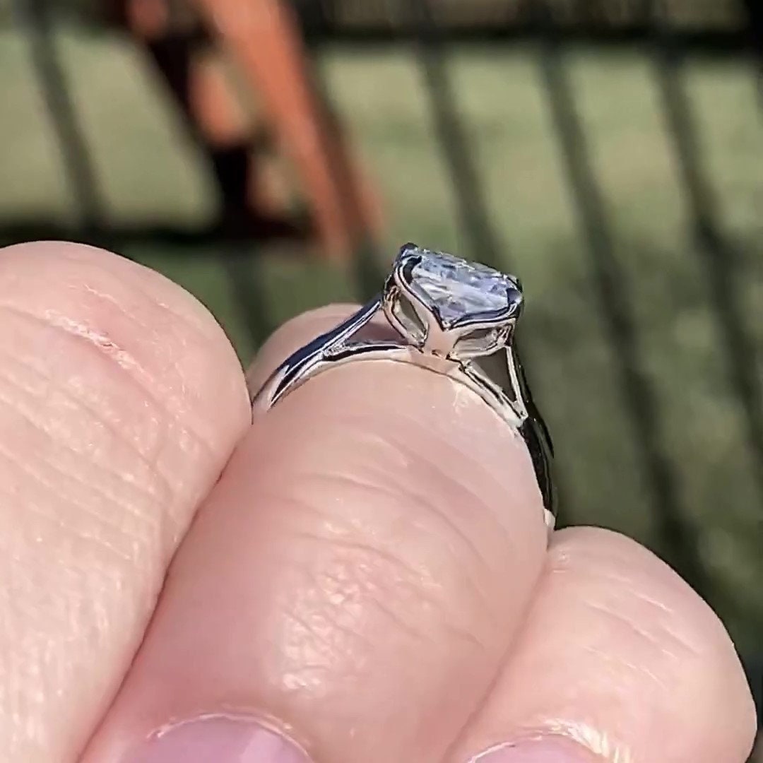 Tulip Lotus Prong Princess cut SGL certified Lab grown Solitaire Engagement Ring, flower basket  Promise\proposal Ring.