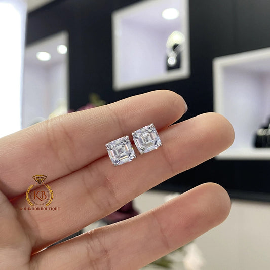 Asscher Cut Solitaire Moissanite Stud Earrings,Moissanite Wedding Earrings,Push Back Earrings,Anniversary Mother's Day Gift
