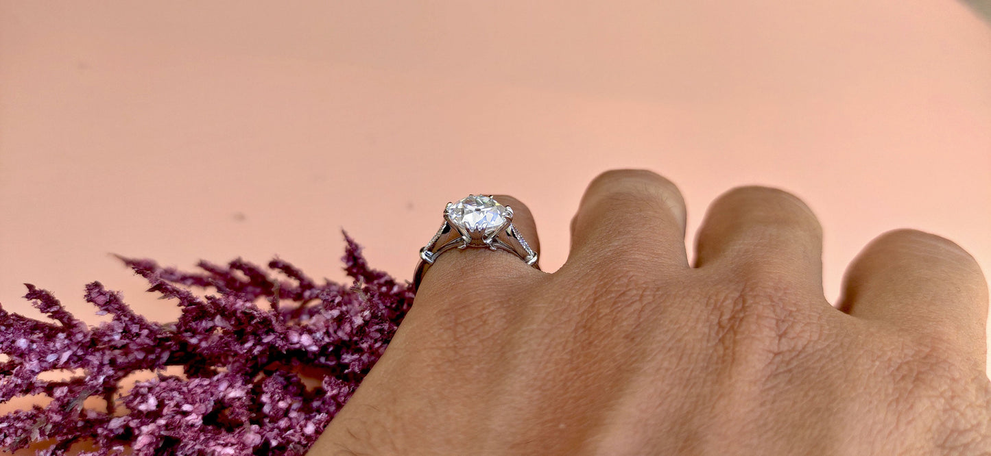 Vintage Old European cut moissanite solitaire Engagement ring, Edwardian ring for women, vintage-inspired setting.