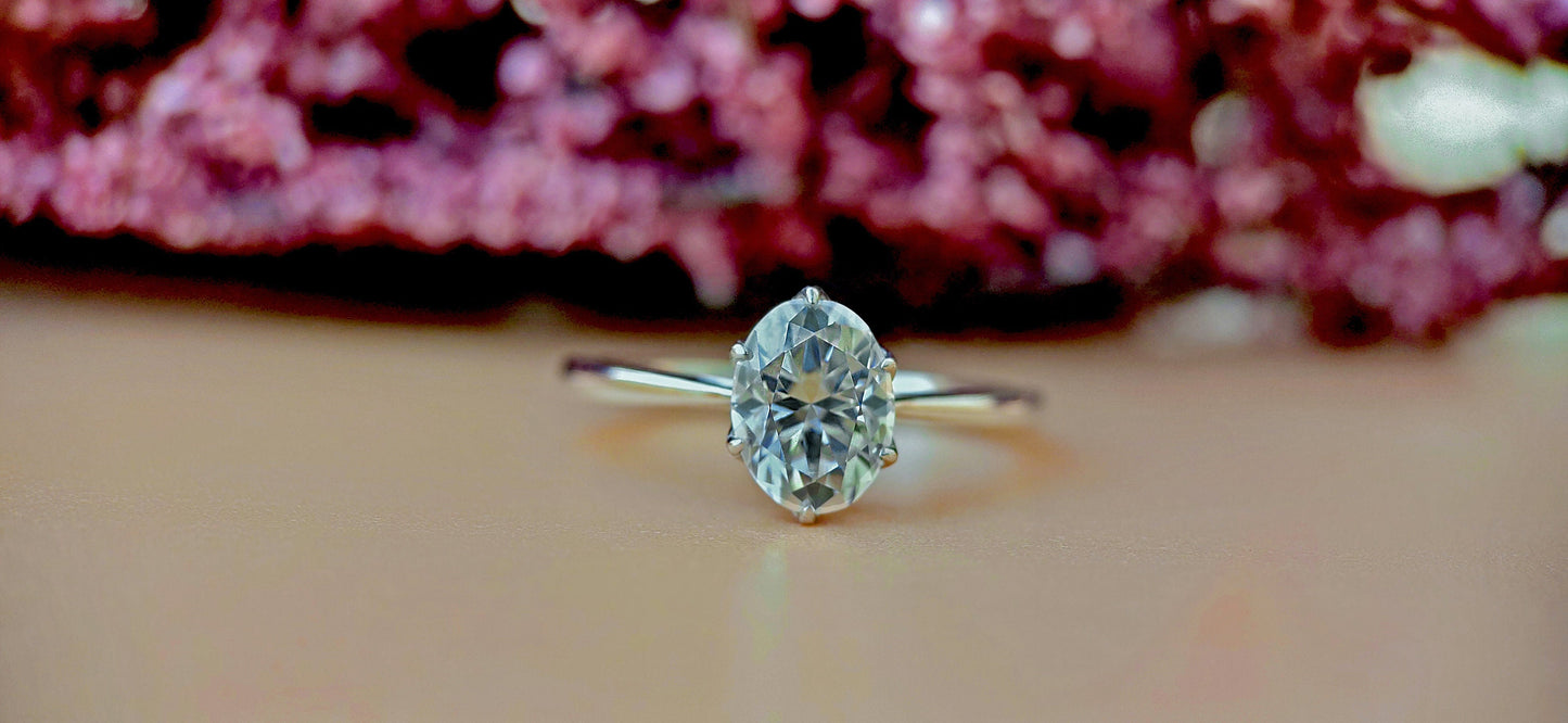 Tulip Lotus Prong Oval Moissanite Solitaire Engagement Ring, flower basket ring, petal prong ring, tulip prong ring, petit oval ring.