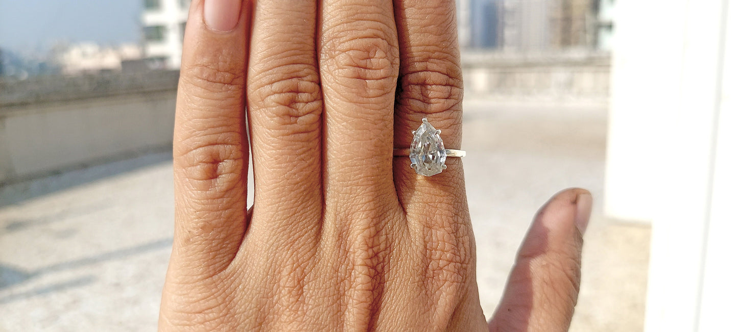 Step Cut Pear Moissanite Solitaire Engagement Ring, Unique moissanite stone, Ring for her, Gift for her, Wedding anniversary gift for wife