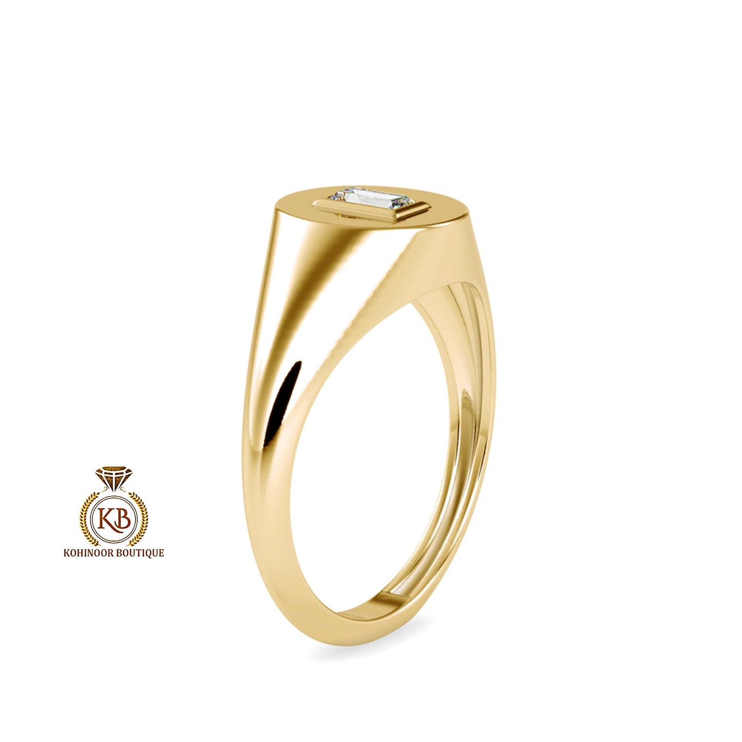 Baguette Cut Moissanite Signet ring, Gypsy Set engagement proposal ring ,Men\Women\Unisex\Gender Neutral ring, wedding band