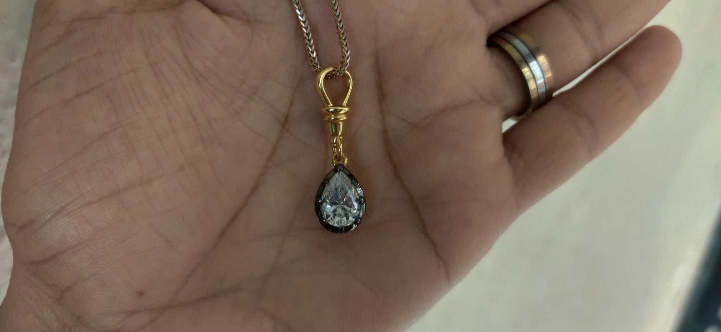 Pear Cut Moissanite Swivel Clasp Pendant, Collet set Georgian cut down set Pendant without chain, Wedding Pendant
