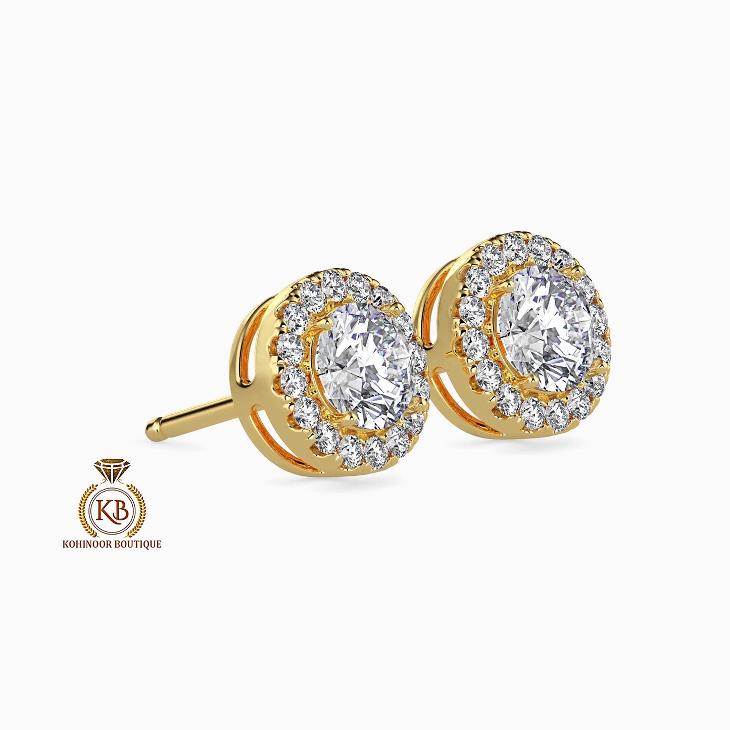 Moissanite Earrings, Halo Moissanite Stud Earrings, Round Moissanite Earrings, Gold Moissanite Earrings, Customized Earrings